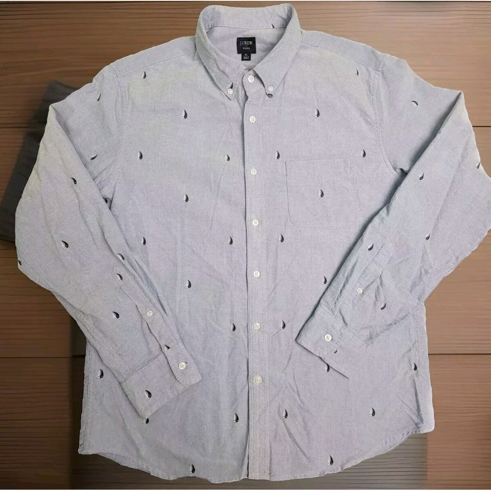 J Crew Flex Button Down Shirt Long Sleeve Sailboat Blue Size XL